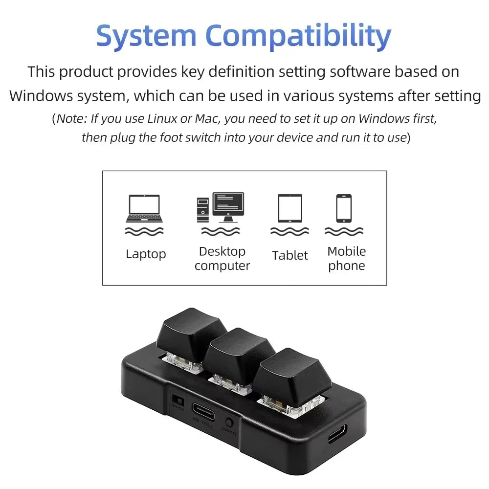 MK321BT Bluetooth Wireless Switch 3-Key Mini Usb+Bt+Wired Three Mode Customized Keyboard for Office Game Multimedia Keyboard