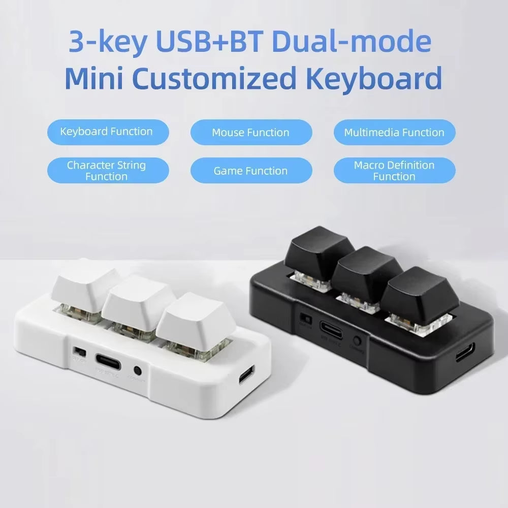 MK321BT Bluetooth Wireless Switch 3-Key Mini Usb+Bt+Wired Three Mode Customized Keyboard for Office Game Multimedia Keyboard