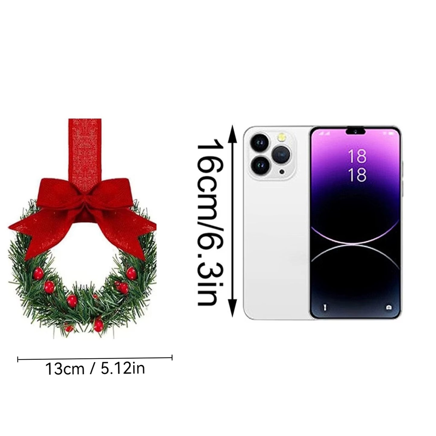 6PCS Christmas Home Wreaths with Plaid Bow Ribbon Hanging Cabinet Doors Wreath Decorative for Kitchen Window Holiday Decor