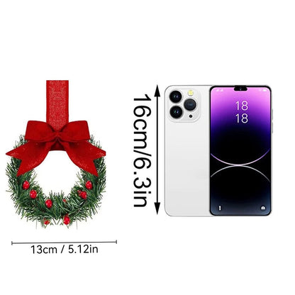 6PCS Christmas Home Wreaths with Plaid Bow Ribbon Hanging Cabinet Doors Wreath Decorative for Kitchen Window Holiday Decor